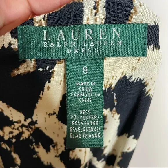 LAUREN RALPH LAUREN animal print leopard sleeveless v neck jersey dress size 8 - Picture 4 of 4